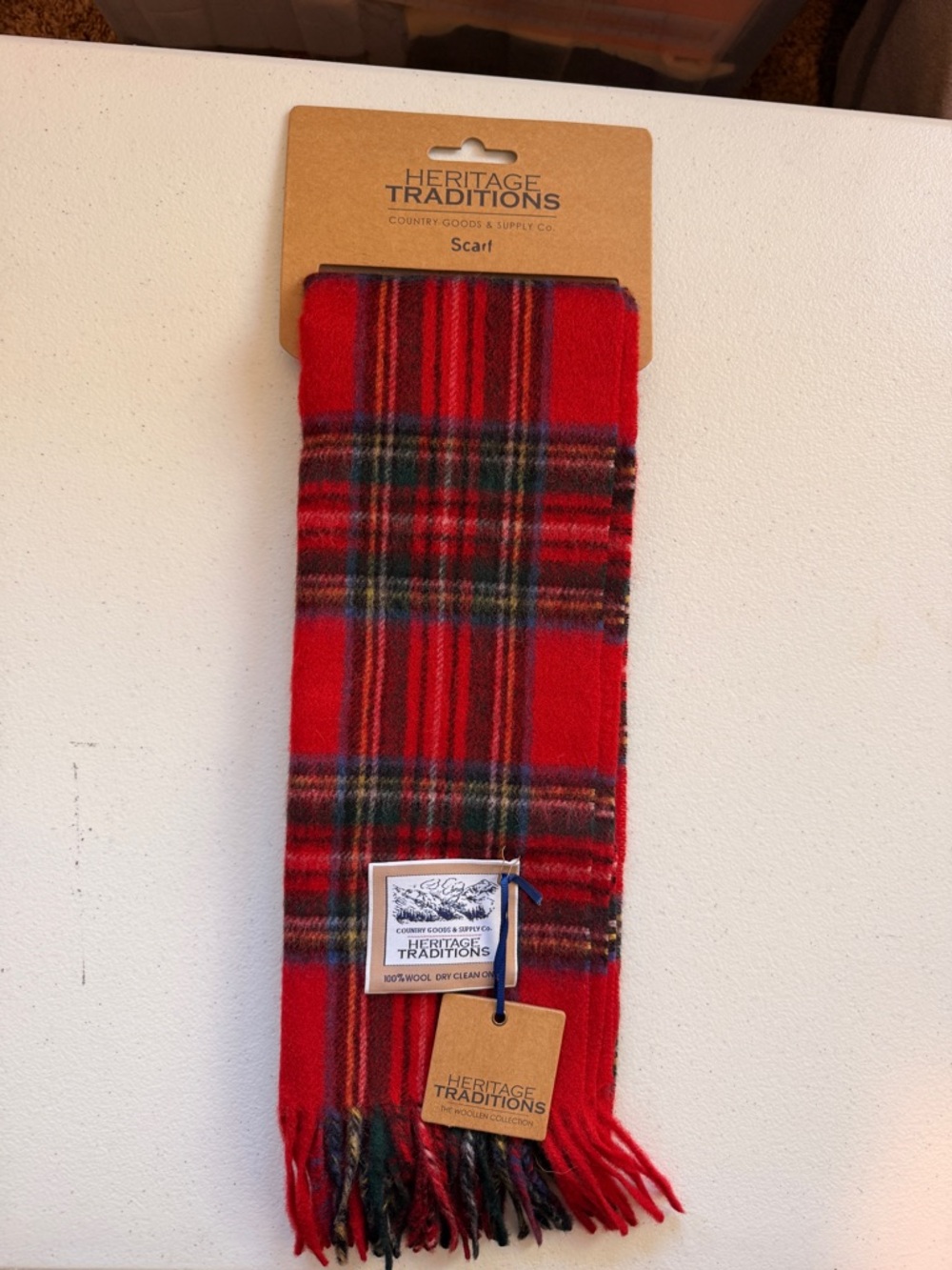Heritage Traditions Red Plaid Wool Scarf, NWT